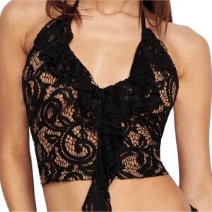 I.Am.GIA Black Lace Cropped Jennifer Halter Tank Top Large